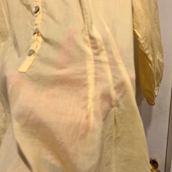 J. Jill Women’s Yellow Cotton Blouse Size Medium Boxy Semi Sheer Pleated Spring - Picture 6 of 9